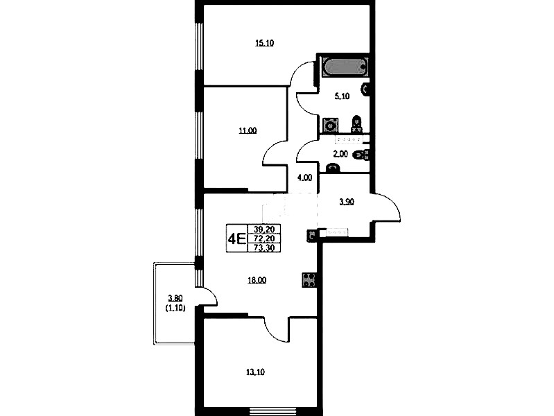3-комнатная квартира 73.3 м², 9/11 эт., ЖК «А101 Лаголово»